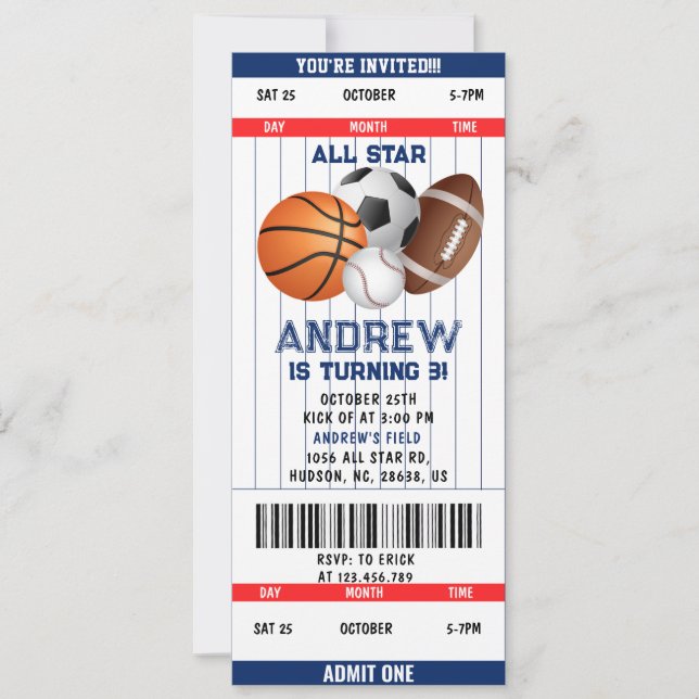Invitation Billet de sport personnel All Star Party (Devant)