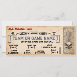 Invitation Billet de stade de sport vintage Cadeau Révélation