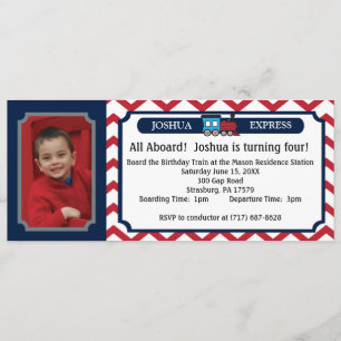 Invitation Billet de train de photo - Chevron rouge