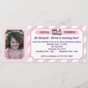 Invitation Billet de train de photo - rayures roses