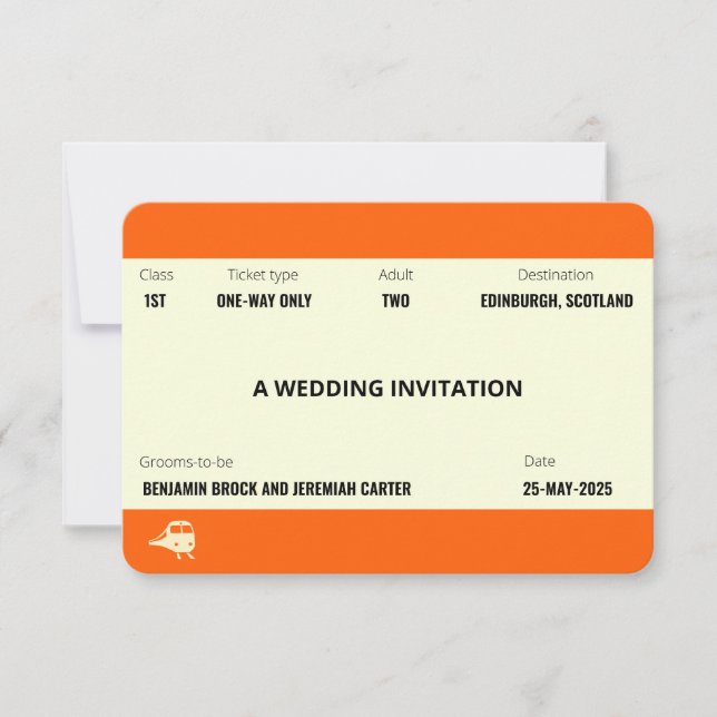 Invitation Billet de train inspiré | LGBTQ+ Mariage gay (Devant)