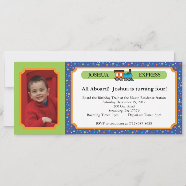 Invitation Billet de train photo - Blue & Green (Devant)