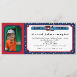 Invitation Billet de train photo - Rouge et Bleu