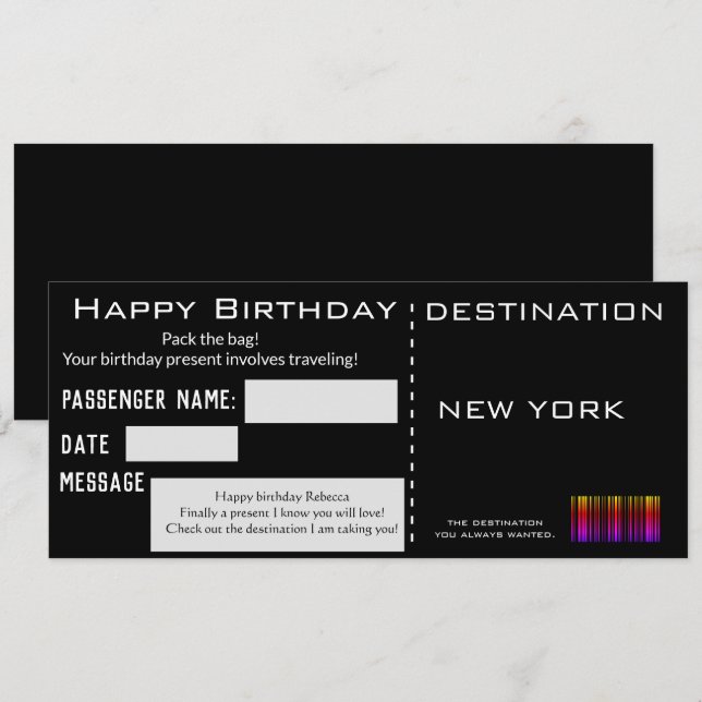 Invitation Billet de vol moderne Style actuel Anniversaire (Devant / Derrière)