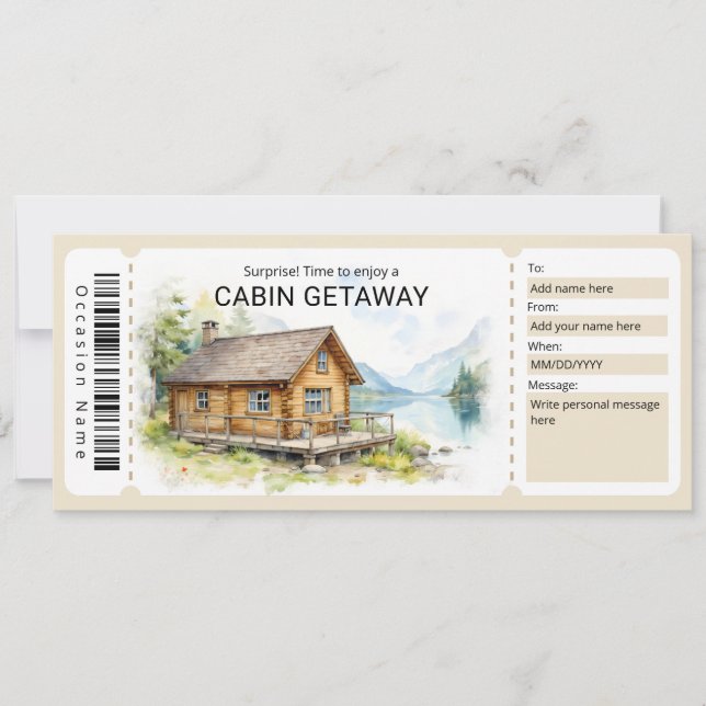Invitation Billet de voyage en chalet surprise  (Devant)