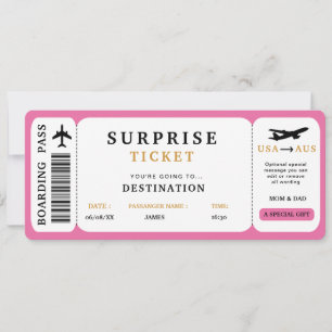 Invitation Billet de voyage surprise Billet d'avion Passe d'e