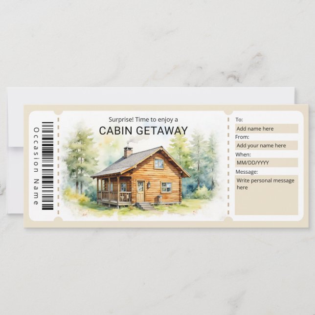 Invitation Billet de voyage surprise en chalet  (Devant)