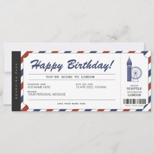 Invitation Billet de voyage Surprise London Trip Boarding Pas