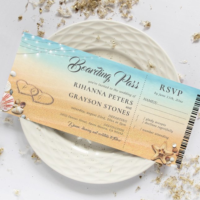 Invitation Billet d'embarquement Cœurs dans le Mariage de Sab (Créateur téléchargé)