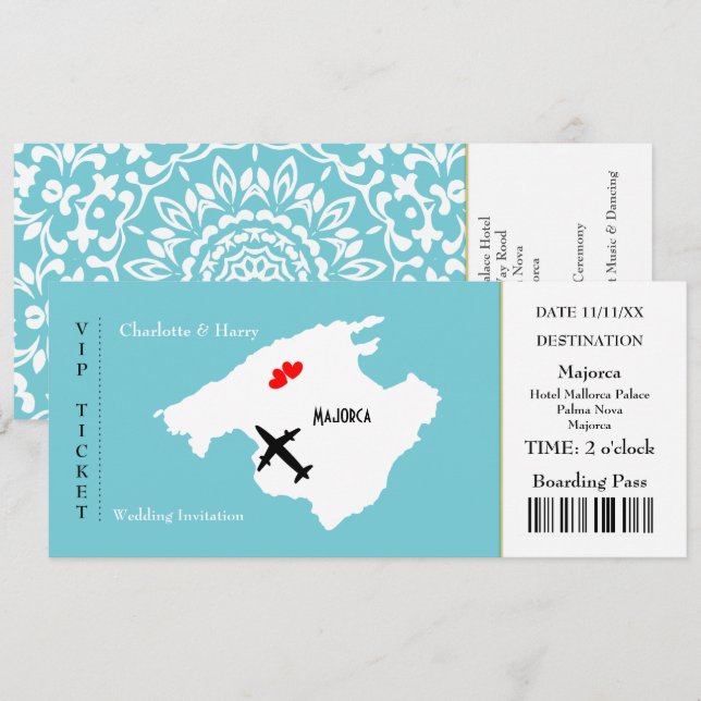 Invitation Billet d'embarquement Mariage Destination Majorque (Devant / Derrière)