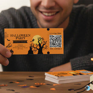 Invitation Billet d'entrée de fête d'Halloween en noir et ora
