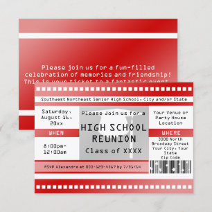 Invitation Billet d'entrée de la classe Red High School