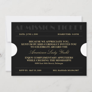 Invitation Billet d'entrée Gold 5x7