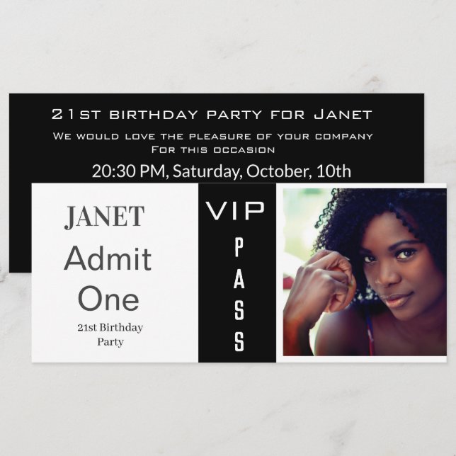 Invitation Billet d'entrée N'importe quel âge Anniversaire Ph (Devant / Derrière)