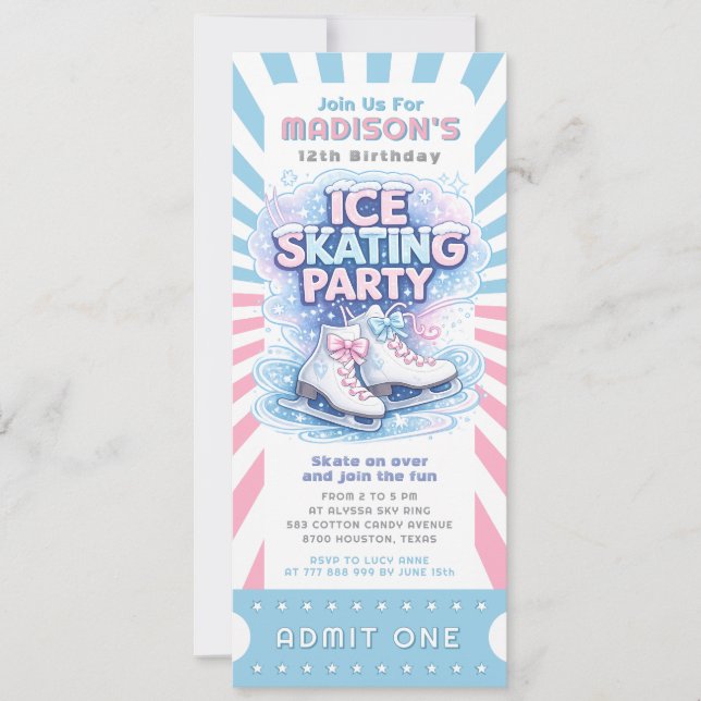 Invitation Billet d'entrée pour la Soirée Patin à Glace (Devant)