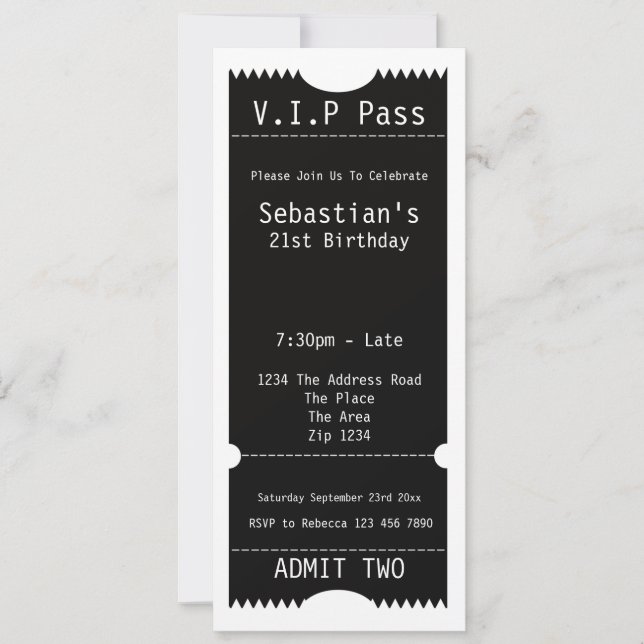 Invitation Billet d'entrée VIP Pass Party (Devant)