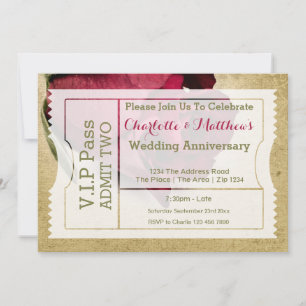 Invitation Billet d'entrée VIP Pass Party Red Rose