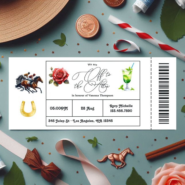 Invitation Billet Derby Day "Off to the Altar" Fête des marié (Derby Day "Off to the Altar" Bridal Shower Ticket Invitation)