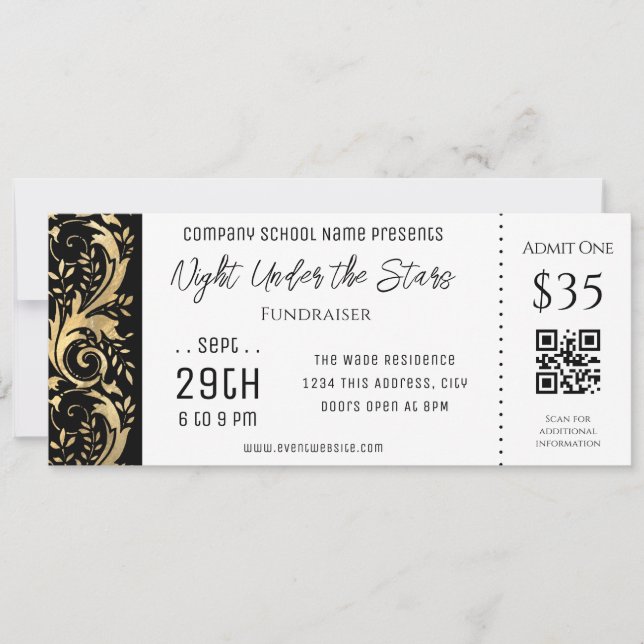 Invitation Billet d'événement Gold Black Border Company Schoo (Devant)