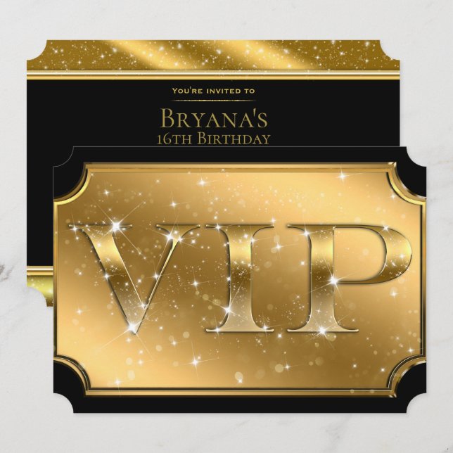 Invitation Billet d'événement Gold & Black Sparkle Glam VIP P (Devant / Derrière)