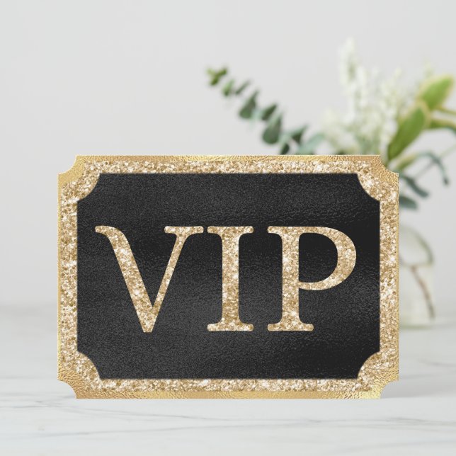 Invitation Billet d'événement VIP Noir et Or (Debout devant)