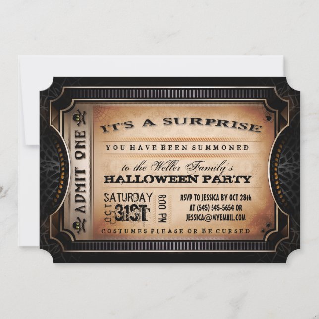 Invitation Billet d'Halloween Orange & Black Surprise (Devant)