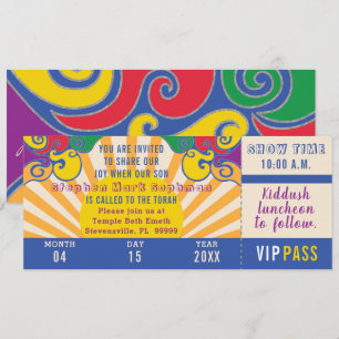 Invitation Billet d'hippie à barre BM ou Bat mitzvah