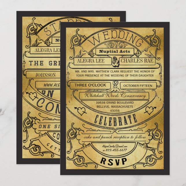 Invitation Billet d'invitation de mariage à typographie moder (Devant / Derrière)
