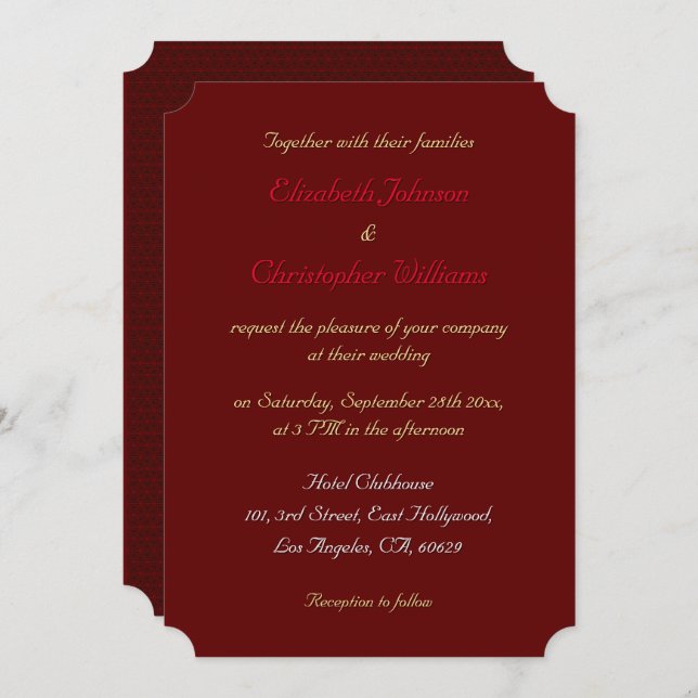 Invitation Billet d'invitation mariage personnalisé simple et (Devant / Derrière)