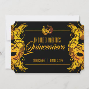 Invitation Billet d'or ESPAGNOL quinceañera MASQUERADE