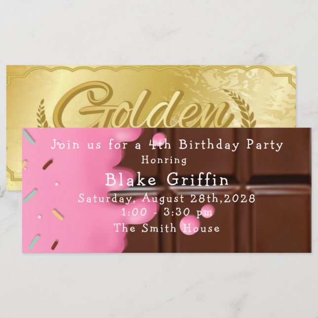 Invitation Billet d'or Pink Chocolate Bar (Devant / Derrière)