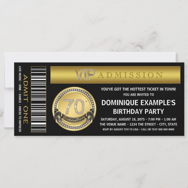 Invitation Billet d'or pour fête d'anniversaire 70 ans (Devant)