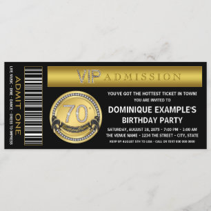 Invitation Billet d'or pour fête d'anniversaire 70 ans