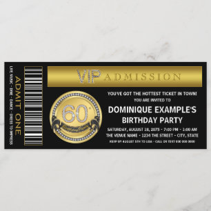 Invitation Billet d'or pour une fête d'anniversaire de 60 ans