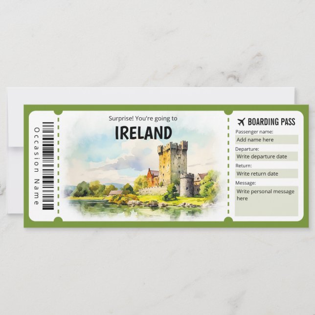 Invitation Billet Editable Ireland Plane Boarding Pass (Devant)