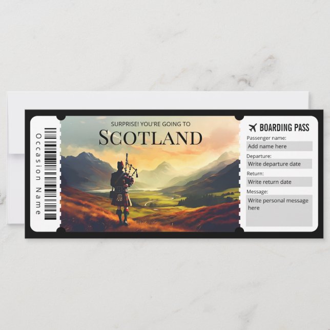 Invitation Billet Editable Scotland Plane Boarding Pass (Devant)