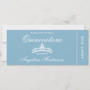 Invitation Billet élégant Quinceanera bleu et blanc