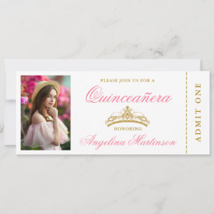 Invitation Billet élégant Quinceanera Photo rose et or