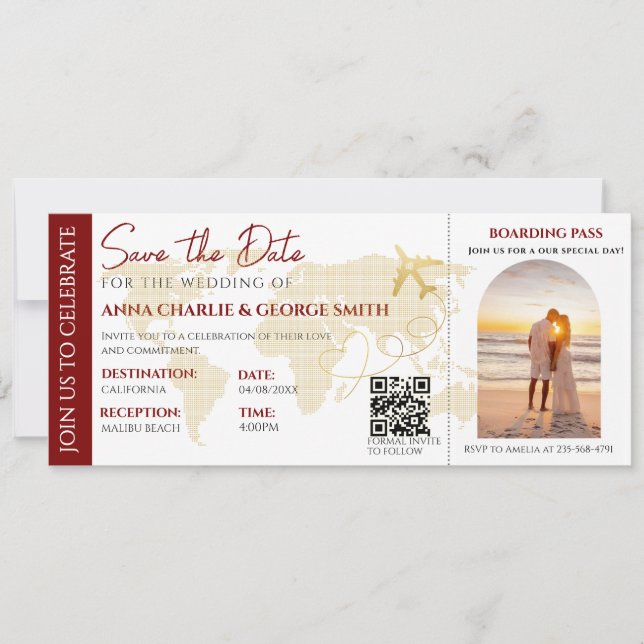 Invitation Billet Enregistrer La Date Avec Photo Mariage (Devant)