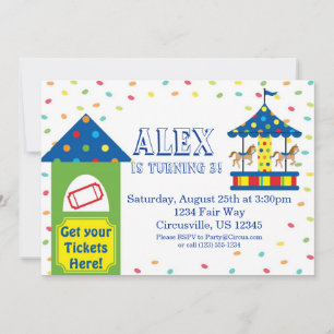 Invitation Billet et carousel, Carnaval Circus Party