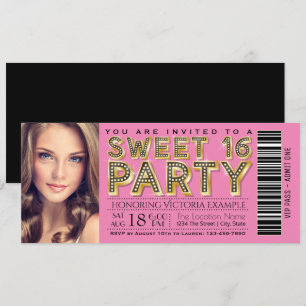 Invitation Billet fascinant rose et noir du bonbon 16 de