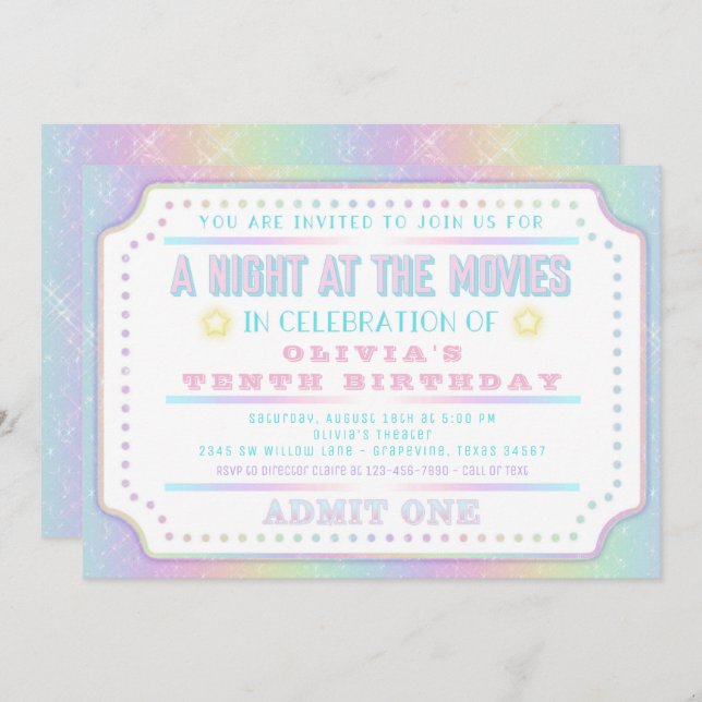 Invitation Billet Filet Fille Fête Anniversaire (Devant / Derrière)