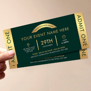 Invitation Billet Green & Gold Business Logo Admettre un