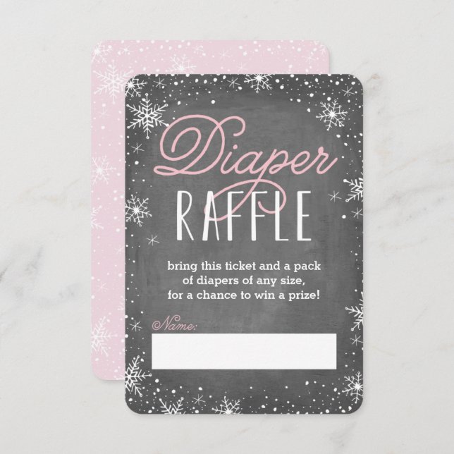 Invitation Billet hiver Snowflake rose Bébé Déchets Raffle (Devant / Derrière)
