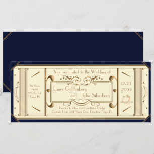 Invitation billet mariage art déco, ivoire, dos noir