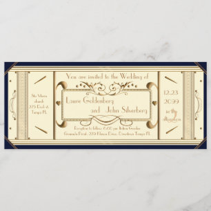 Invitation billet mariage art déco, ivoire, retour Marine