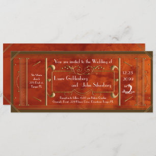 Invitation billet mariage art déco, luxe cuir