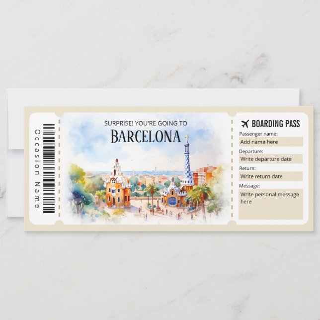 Invitation Billet modifiable Barcelona Plane Boarding Pass (Devant)