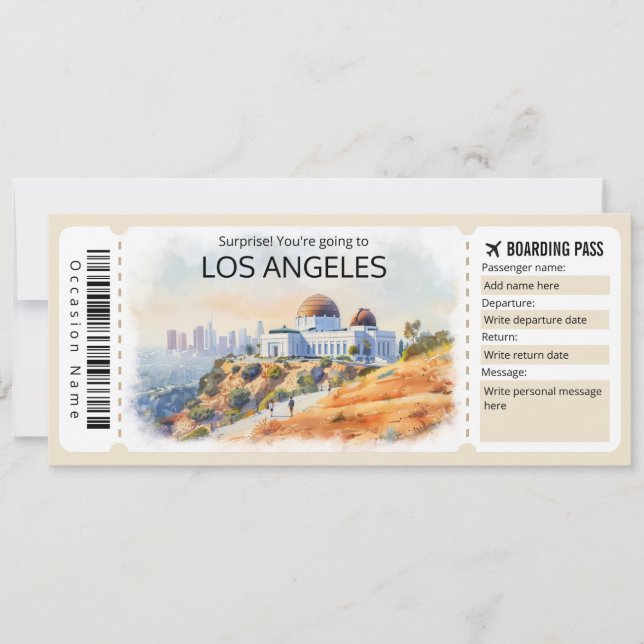 Invitation Billet modifiable Los Angeles Plane, LA Trip (Devant)