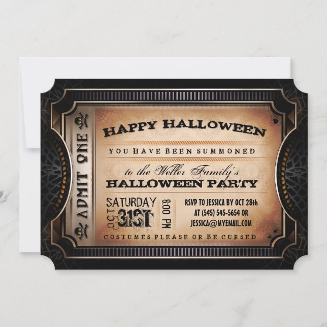 Invitation Billet Orange & Black Admet Une Fête D'Halloween (Devant)